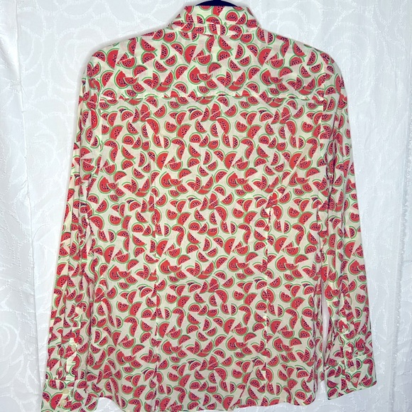 J CREW women’s medium button down front long sleeve Perfect Fit watermelon top - Picture 6 of 6